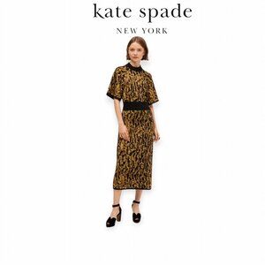 Kate Spade New York Hazelnut Print Mockneck Midi Sweater Dress XS EUC